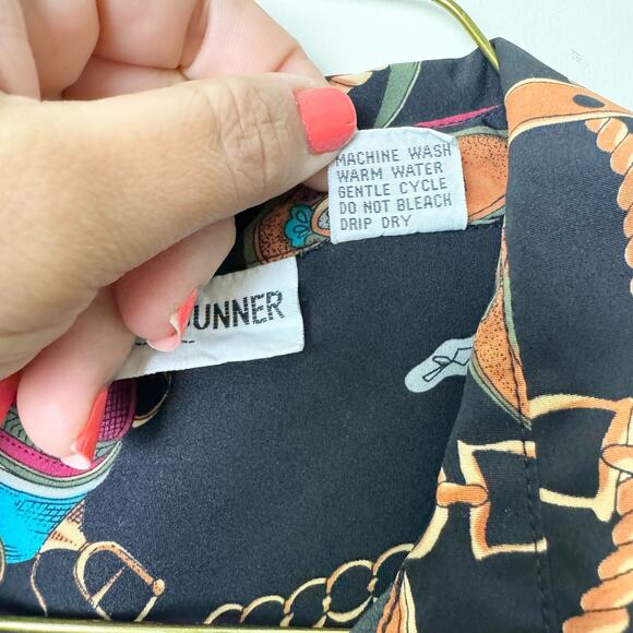 Alfred Dunner VINTAGE black Equine harness belt button down blouse Size 12 - Picture 3 of 6